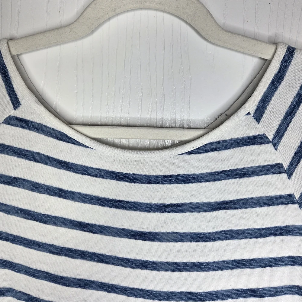 Jane & Delancey Navy White Striped Tie Sleeve Top L Nautical Coastal